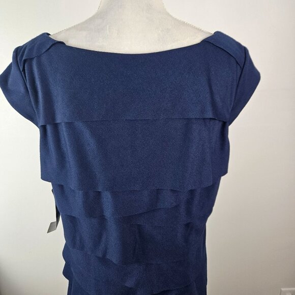 S.L. Fashions Womens Navy Tiered Ruffle Dress Size 16 Elegant Party Formal Eveni - Picture 6 of 9